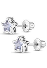 lovely silver light purple cubic zirconia star shaped baby birthstone earrings
